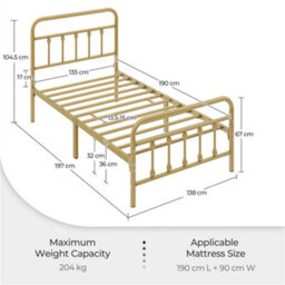 Yaheetech Antique Gold Single Metal Platform Bed Frame With High Headboard And Footboard - thumbnail 3