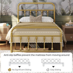 Yaheetech Antique Gold Single Metal Platform Bed Frame With High Headboard And Footboard - thumbnail 5