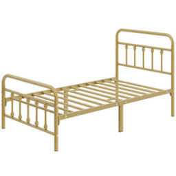 Yaheetech Antique Gold Single Metal Platform Bed Frame With High Headboard And Footboard - thumbnail 2