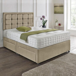 Dining Tables Dallas Matching Headboard Divan Set, 2 Drawer On Same Side With Sprung 1500 Comfort Mattress - Light Boucle Natural - Double - thumbnail 1