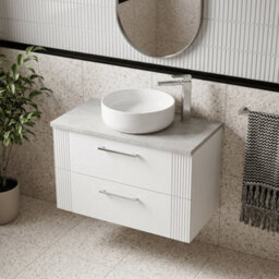 Balterley Belvide Partial Fluted 2 Drawer Wall Hung Vanity Unit With Bellato Grey Laminate Worktop - 800mm - Satin White - thumbnail 3