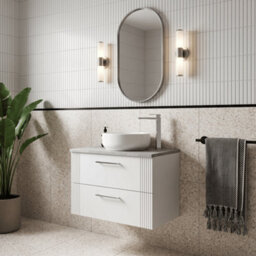 Balterley Belvide Partial Fluted 2 Drawer Wall Hung Vanity Unit With Bellato Grey Laminate Worktop - 800mm - Satin White - thumbnail 4