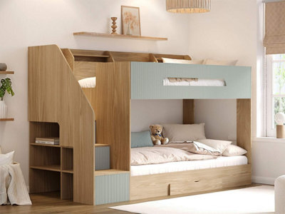 Flair Finn Staircase Bunk Bed With Storage Oak & Green - image 1