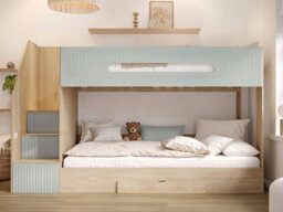 Flair Finn Staircase Bunk Bed With Storage Oak & Green - thumbnail 2