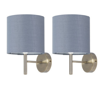 First Choice Lighting Set Of 2 Brea - Antique Brass Wall Lights With Grey Cotton Shades - image 1