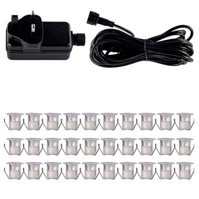First Choice Lighting Set Of 30 30mm Stainless Steel Ip67 Warm White Led Plinth Decking Kit - image 1