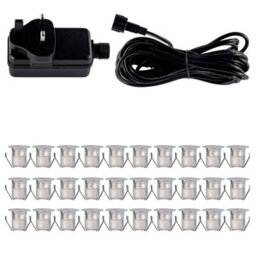 First Choice Lighting Set Of 30 30mm Stainless Steel Ip67 Warm White Led Plinth Decking Kit
