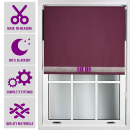 Aubergine Blackout Roller Blind With Silver Diamante & Aubergine Bow Free Cut Down Service By Furnished - (W)90Cm X (L)210Cm