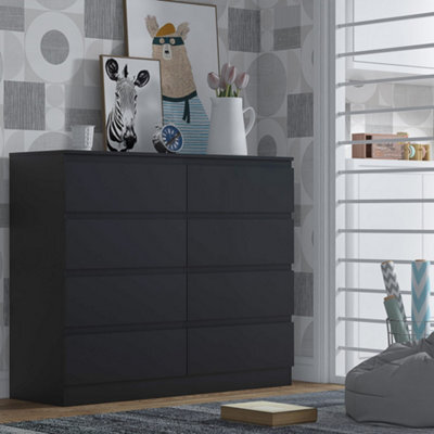 Fwstyle Stora Black 8 Drawer Chest (H) 99Cm (W) 110Cm (D) 40Cm - Extra Deep 14Cm Drawers - image 1