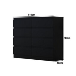 Fwstyle Stora Black 8 Drawer Chest (H) 99Cm (W) 110Cm (D) 40Cm - Extra Deep 14Cm Drawers - thumbnail 9