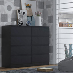 Fwstyle Stora Black 8 Drawer Chest (H) 99Cm (W) 110Cm (D) 40Cm - Extra Deep 14Cm Drawers - thumbnail 1