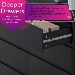 Fwstyle Stora Black 8 Drawer Chest (H) 99Cm (W) 110Cm (D) 40Cm - Extra Deep 14Cm Drawers - thumbnail 5