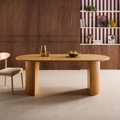 Sweeek - Oval Dining Table 200Cm In Rubberwood And Oak Veneer Seats 6-8 Natural 200X90X75 Cm - Esteban - image 1