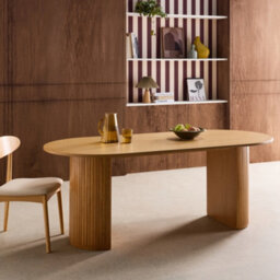Sweeek - Oval Dining Table 200Cm In Rubberwood And Oak Veneer Seats 6-8 Natural 200X90X75 Cm - Esteban - thumbnail 3