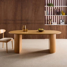 Sweeek - Oval Dining Table 200Cm In Rubberwood And Oak Veneer Seats 6-8 Natural 200X90X75 Cm - Esteban - thumbnail 1
