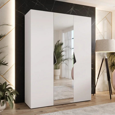 Arte Sandi Ii Hinged Door Wardrobe 150Cm - White Three-Door Mirrored Wardrobe With Rails And Shelves - image 1