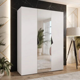 Arte Sandi Ii Hinged Door Wardrobe 150Cm - White Three-Door Mirrored Wardrobe With Rails And Shelves - thumbnail 1