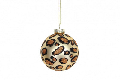 Glass Gold Leopard Print Glitter Christmas Tree Bauble By Heaven Sends Christmas - 7.5 X 10 Cm, Gold