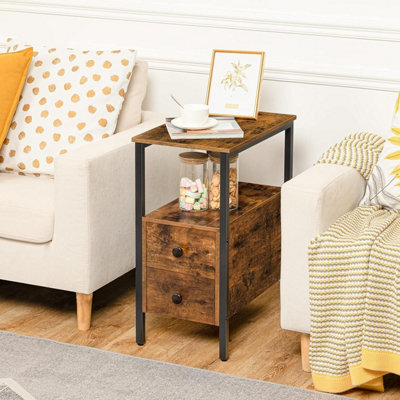 HOOBRO Narrow Side Table, Slim Bedside Table With 2 Drawers, Open Storage Shelf, Industrial Chair Side Lamp End Table For Small Space, Wo - image 1