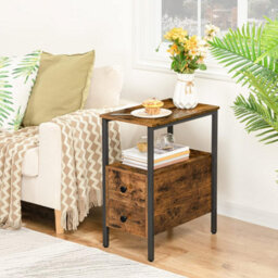 HOOBRO Narrow Side Table, Slim Bedside Table With 2 Drawers, Open Storage Shelf, Industrial Chair Side Lamp End Table For Small Space, Wo - thumbnail 3