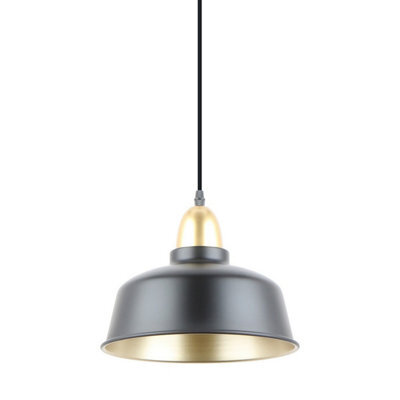 Luminosa Lighting Luminosa Mensa Dome Pendant Ceiling Light, Matt Black, Gold, 1X E27