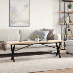 Berkfield Coffee Table X-Frame 160X40X45.5 Cm Solid Wood Pine And Steel - thumbnail 3