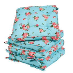 Dibor Set Of 4 Floral Blue Summer Outdoor Garden Chair Seat Pad Box Cushions - thumbnail 2