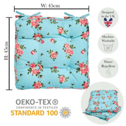 Dibor Set Of 4 Floral Blue Summer Outdoor Garden Chair Seat Pad Box Cushions - thumbnail 5