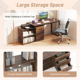 Costway 140 Cm Reversible L Shaped Desk With Power Outlet Study Writing Table-Brown - thumbnail 6