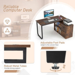 Costway 140 Cm Reversible L Shaped Desk With Power Outlet Study Writing Table-Brown - thumbnail 8
