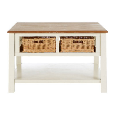 Orsina Natural And Cream Wood Coffee Table, Basket Drawer Chest Coffee Table, Contemporary Coffee Table With Storage - image 1