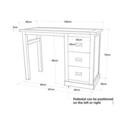 Cabinet Bits Cosenza 3 Drawer Desk - Dressing Table Brass Drop Handle - thumbnail 2