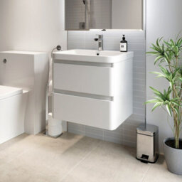 Affine Bathroom Wall Hung Vanity Unit Wash Basin Base Cabinet Two Drawers Storage White - thumbnail 4