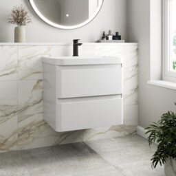 Affine Bathroom Wall Hung Vanity Unit Wash Basin Base Cabinet Two Drawers Storage White - thumbnail 1