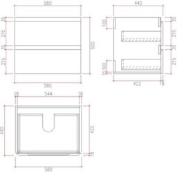 Affine Bathroom Wall Hung Vanity Unit Wash Basin Base Cabinet Two Drawers Storage White - thumbnail 7