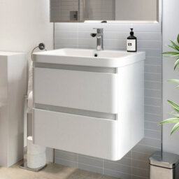 Affine Bathroom Wall Hung Vanity Unit Wash Basin Base Cabinet Two Drawers Storage White - thumbnail 2