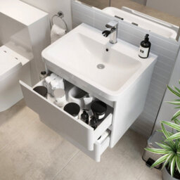 Affine Bathroom Wall Hung Vanity Unit Wash Basin Base Cabinet Two Drawers Storage White - thumbnail 3
