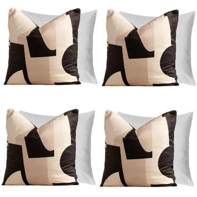 Ohs 4 X Abstract Velvet Print Filled Cushion Covers, 45 X 45Cm - Black Neutral - image 1