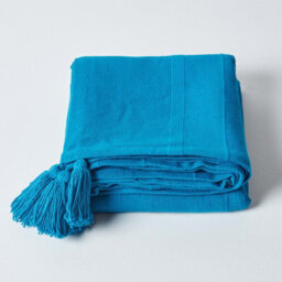 Homescapes Cotton Rajput Ribbed Teal Throw, 255 X 360 Cm - thumbnail 2