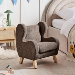 Wyld And Coco Bouclé Armchair For Kids In Warm Brown With Armrests, Compact Nursery Chair W45 X D41 X H55Cm - thumbnail 2