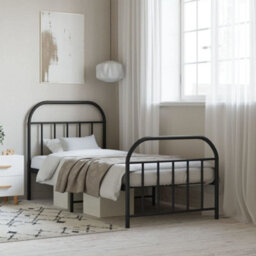 Berkfield Metal Bed Frame With Headboard And Footboard Black 90X190 Cm - thumbnail 1