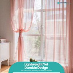 "Neel Blue Voile Curtains Slot Top, 2 Curtains, Rose Gold - 56"" Width X 90"" Drop" - thumbnail 9