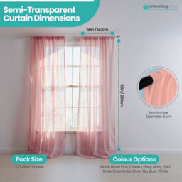 "Neel Blue Voile Curtains Slot Top, 2 Curtains, Rose Gold - 56"" Width X 90"" Drop" - thumbnail 2