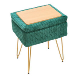 Living And Home Rectangle Green Upholstered Storage Ottoman Vanity Stool With Padded Metal Legs - thumbnail 2