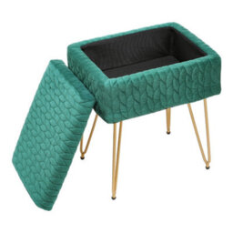 Living And Home Rectangle Green Upholstered Storage Ottoman Vanity Stool With Padded Metal Legs - thumbnail 3