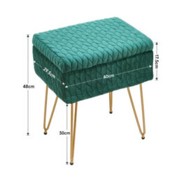 Living And Home Rectangle Green Upholstered Storage Ottoman Vanity Stool With Padded Metal Legs - thumbnail 4