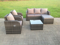 Fimous Grey Wicker Rattan Garden Furniture Set Lounge Sofa 2 Reclining Chair Outdoor Big Footstool  6 Seater Square Table - thumbnail 7