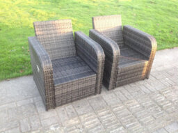 Fimous Grey Wicker Rattan Garden Furniture Set Lounge Sofa 2 Reclining Chair Outdoor Big Footstool  6 Seater Square Table - thumbnail 6