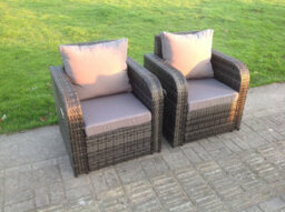 Fimous Grey Wicker Rattan Garden Furniture Set Lounge Sofa 2 Reclining Chair Outdoor Big Footstool  6 Seater Square Table - thumbnail 5