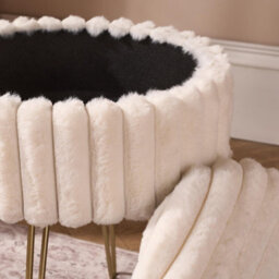 Ohs Faux Fur Stool Hairpin Ribbed Fleece Round Vanity Seat Cushioned Foot Rest Chair - thumbnail 3